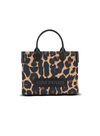 Borsa tote piccola in tela con stampa leopardata B-Army