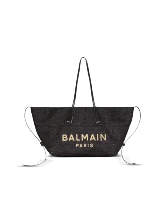Borsa tote Track in rafia e pelle di vitello