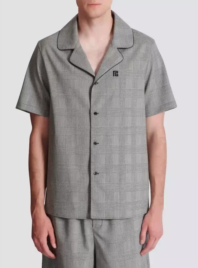 Camicia a maniche corte con motivo Principe di Galles Camicia a maniche corte con motivo Principe di Galles