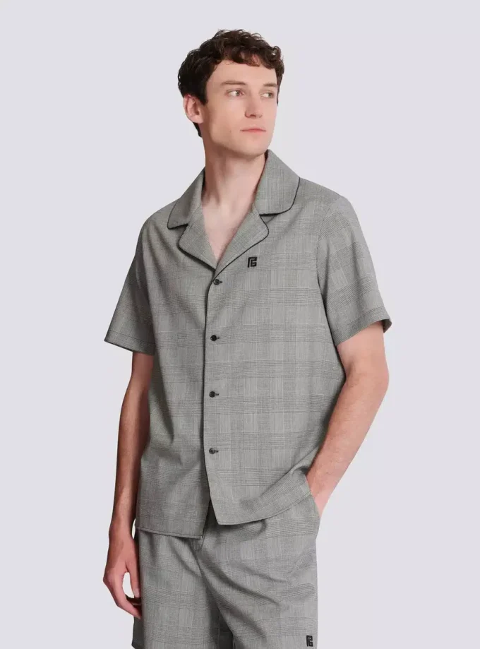 Camicia a maniche corte con motivo Principe di Galles Camicia a maniche corte con motivo Principe di Galles