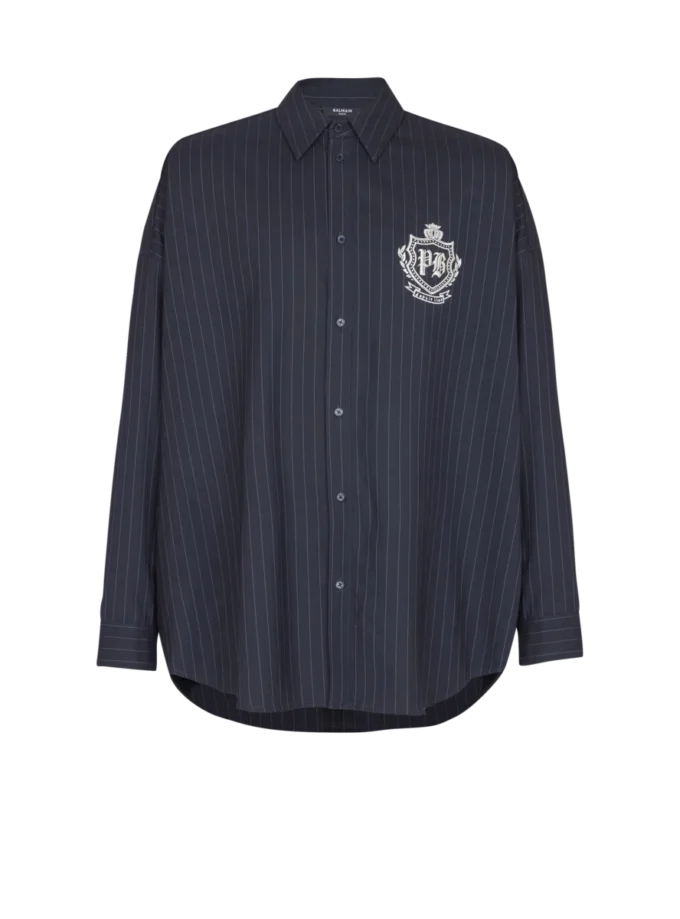 Camicia College Emblem in lana a righe