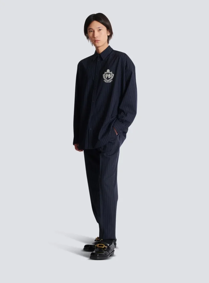 Camicia College Emblem in lana a righe