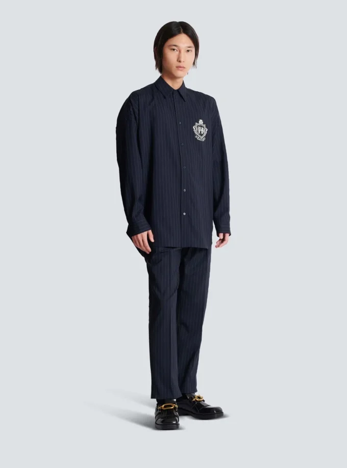 Camicia College Emblem in lana a righe