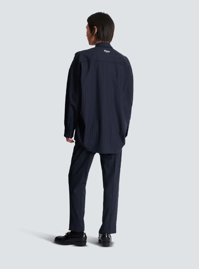 Camicia College Emblem in lana a righe