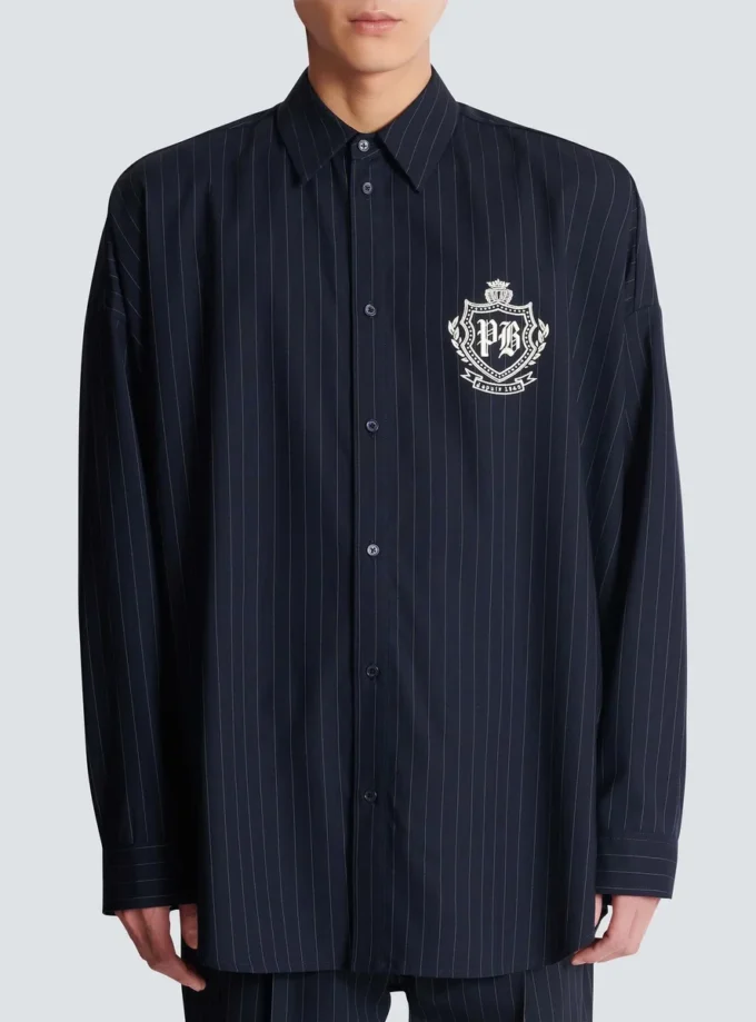 Camicia College Emblem in lana a righe