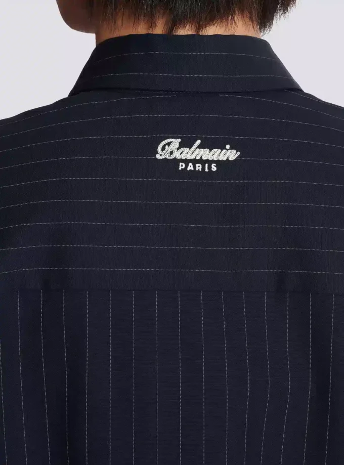 Camicia College Emblem in lana a righe