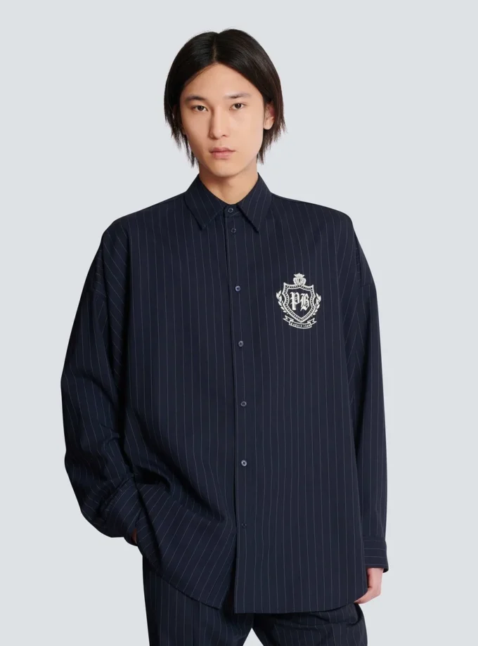 Camicia College Emblem in lana a righe