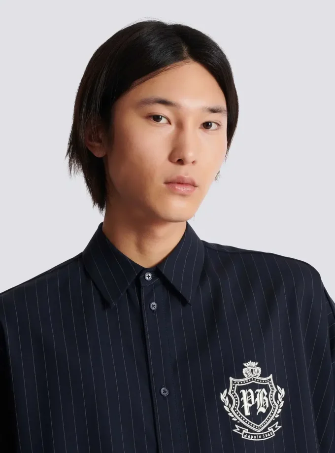 Camicia College Emblem in lana a righe