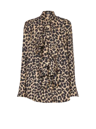 Camicia con volant e stampa leopardata