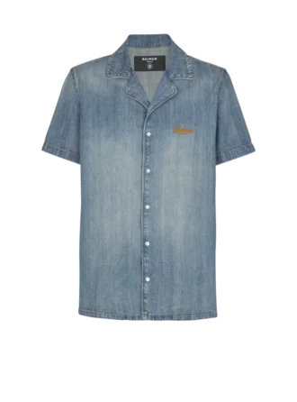 Camicia da pigiama a maniche corte in denim slavato