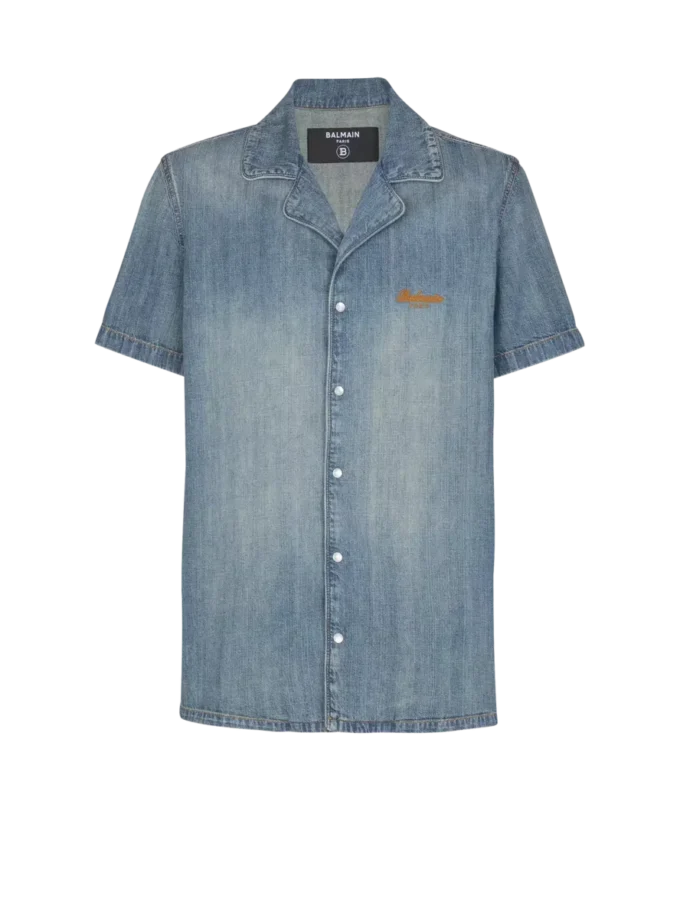 Camicia da pigiama a maniche corte in denim slavato Camicia da pigiama a maniche corte in denim slavato