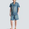 Camicia da pigiama a maniche corte in denim slavato Camicia da pigiama a maniche corte in denim slavato