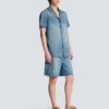Camicia da pigiama a maniche corte in denim slavato Camicia da pigiama a maniche corte in denim slavato