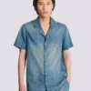 Camicia da pigiama a maniche corte in denim slavato Camicia da pigiama a maniche corte in denim slavato