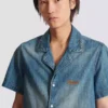 Camicia da pigiama a maniche corte in denim slavato Camicia da pigiama a maniche corte in denim slavato