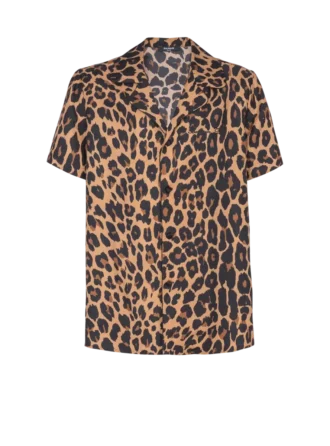 Camicia da pigiama in seta con stampa leopardata