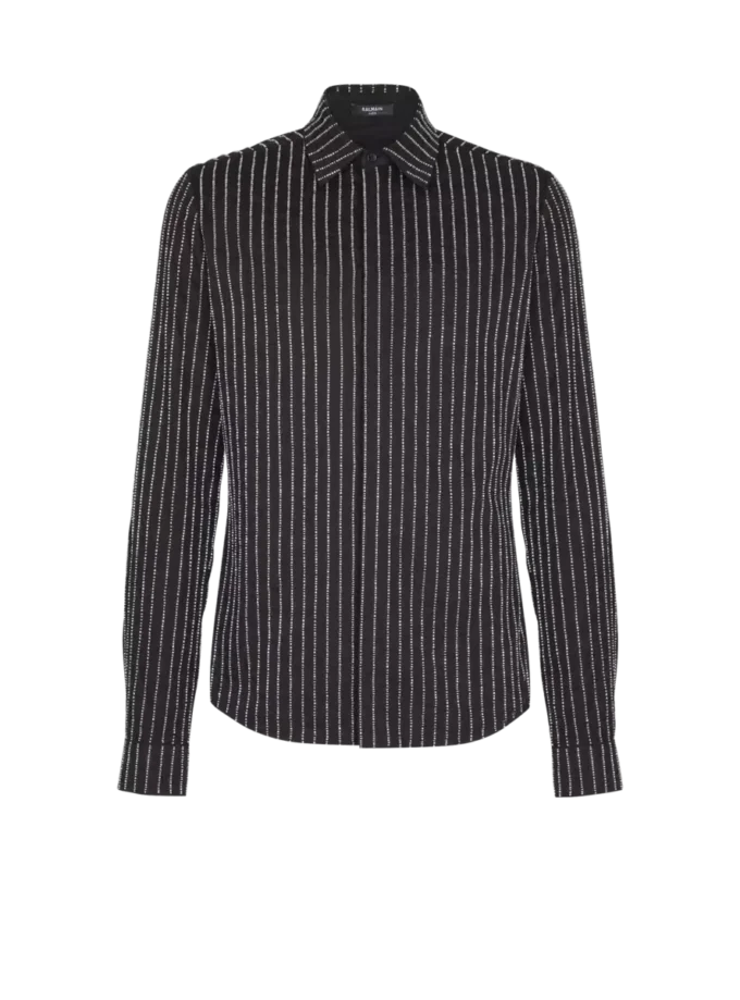 Camicia in cotone con strisce di cristallo Camicia in cotone con strisce di cristallo