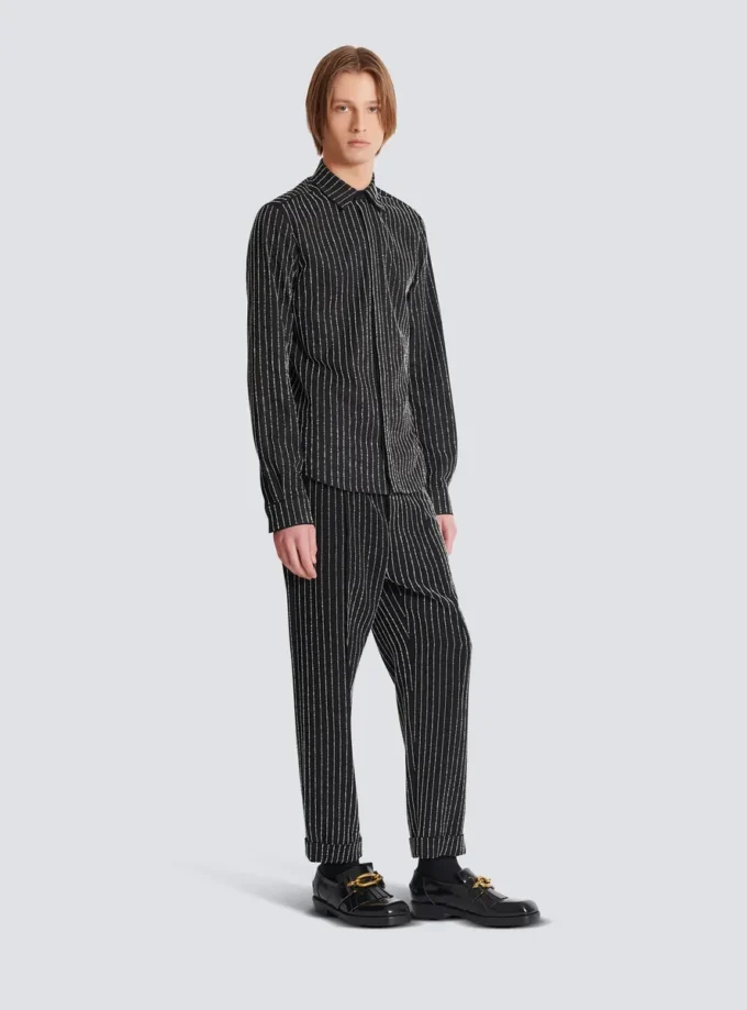 Camicia in cotone con strisce di cristallo Camicia in cotone con strisce di cristallo