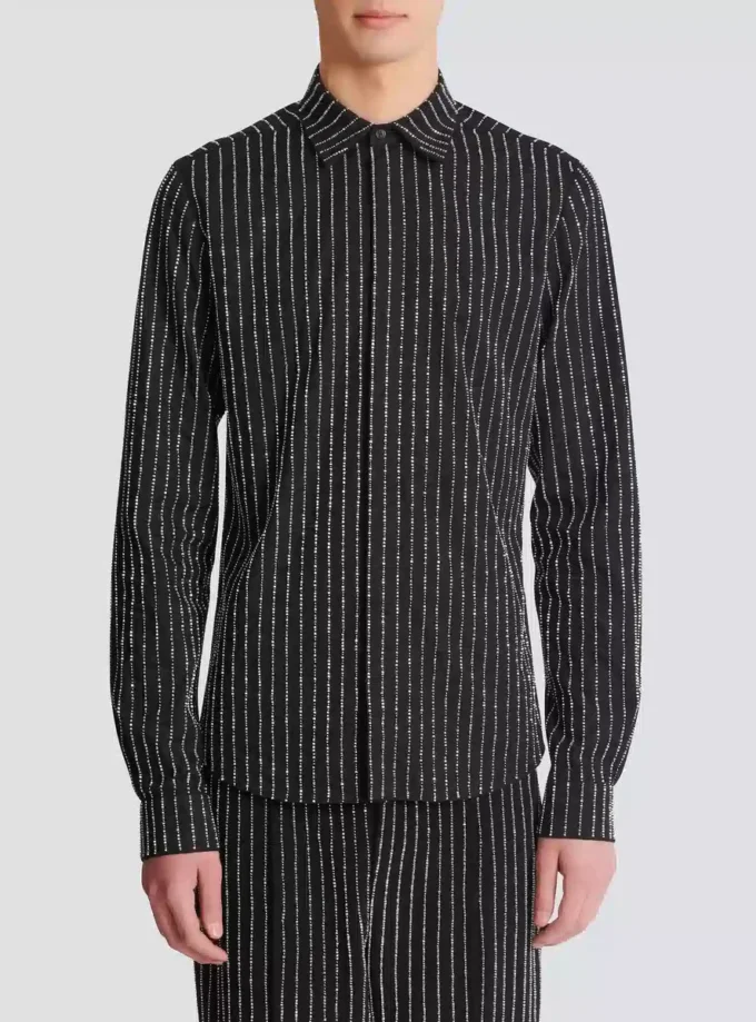 Camicia in cotone con strisce di cristallo Camicia in cotone con strisce di cristallo