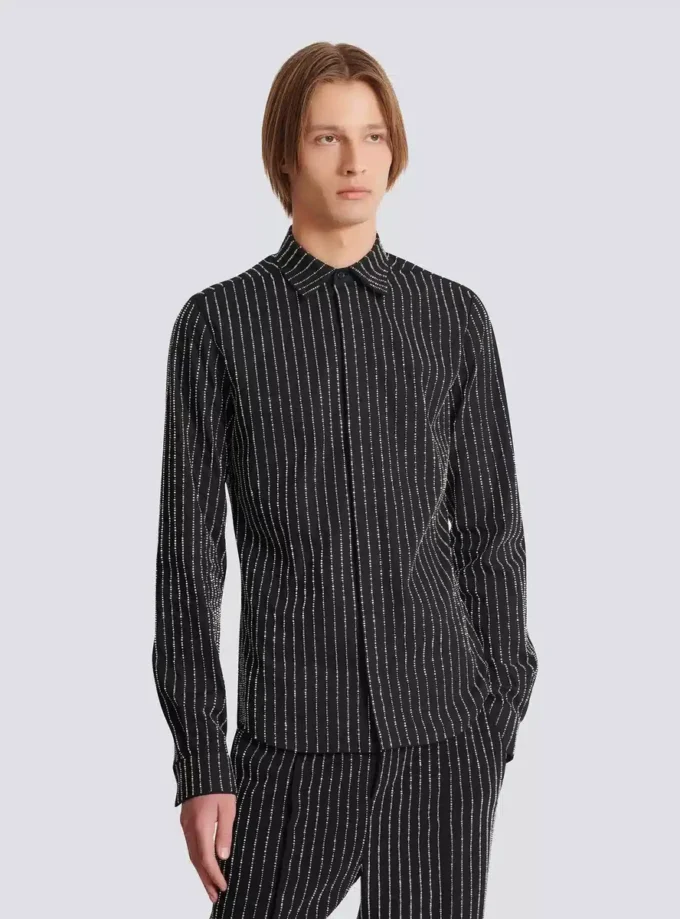 Camicia in cotone con strisce di cristallo Camicia in cotone con strisce di cristallo