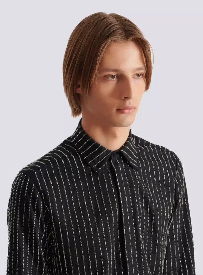 Camicia in cotone con strisce di cristallo Camicia in cotone con strisce di cristallo
