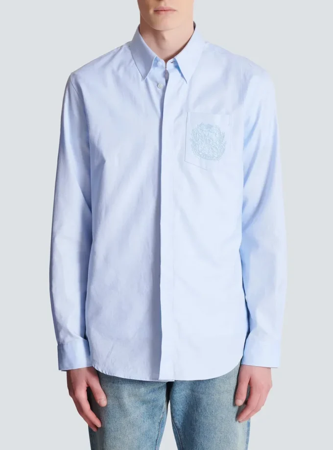 Camicia in cotone ricamata Balmain Écusson Camicia in cotone ricamata Balmain Écusson