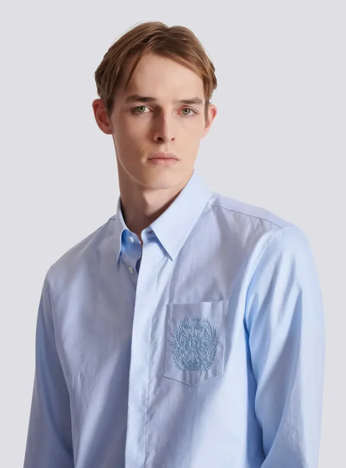 Camicia in cotone ricamata Balmain Écusson Camicia in cotone ricamata Balmain Écusson