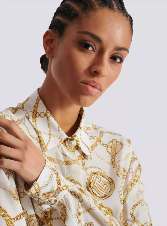 Camicia in seta stampata con motivo Balmain Chains Camicia in seta stampata con motivo Balmain Chains