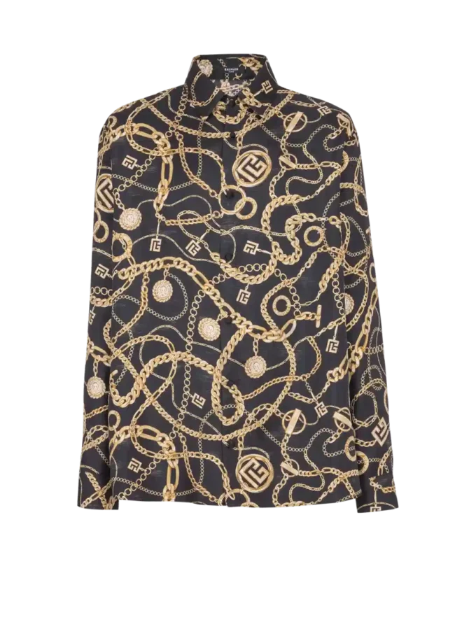 Camicia in seta stampata con motivo Chaînes