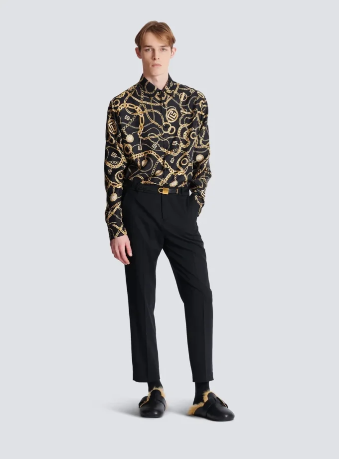 Camicia in seta stampata con motivo Chaînes