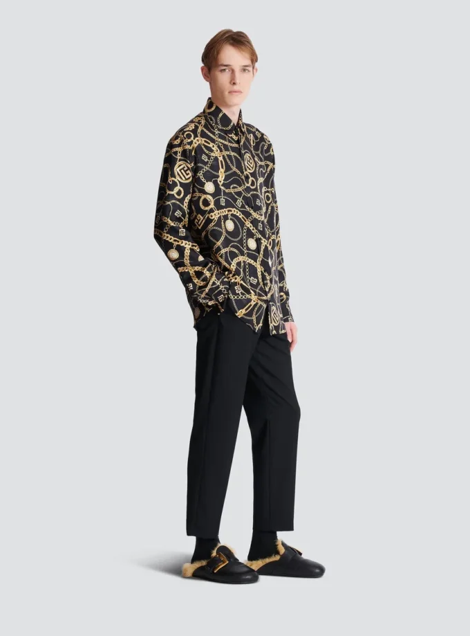 Camicia in seta stampata con motivo Chaînes