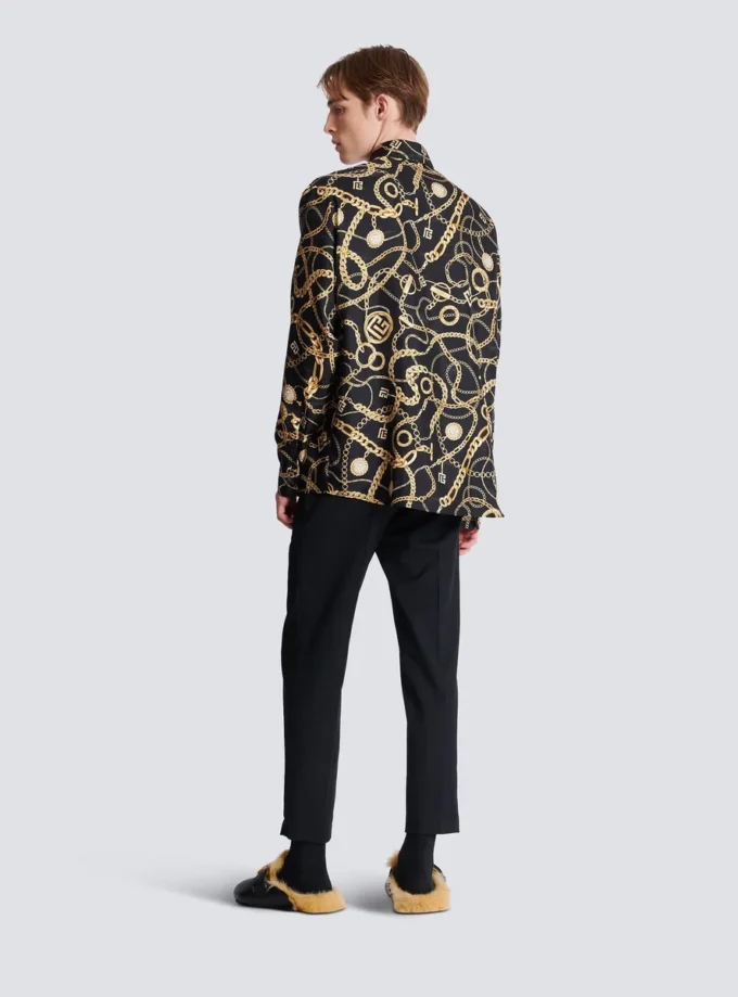 Camicia in seta stampata con motivo Chaînes