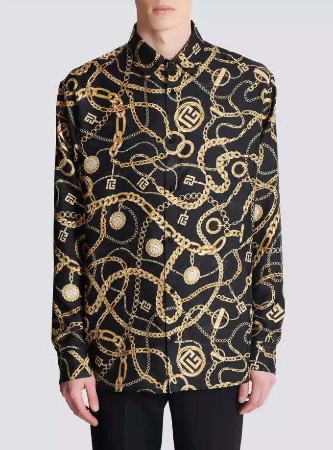 Camicia in seta stampata con motivo Chaînes
