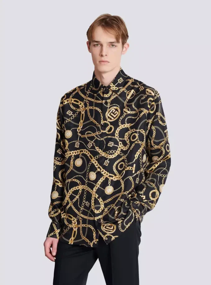 Camicia in seta stampata con motivo Chaînes