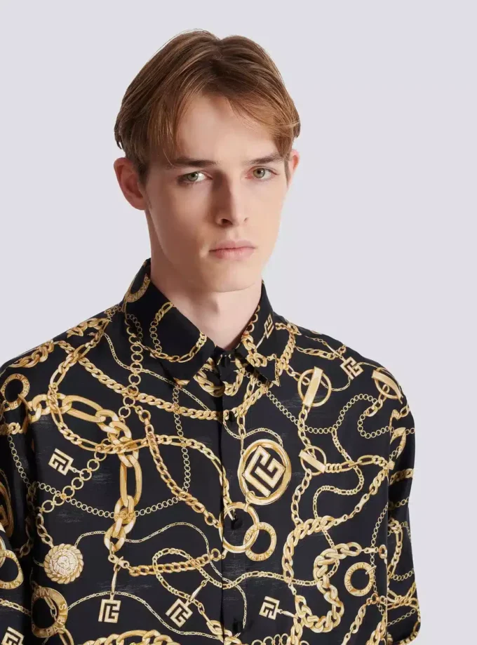 Camicia in seta stampata con motivo Chaînes