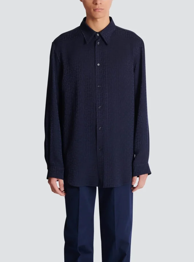 Camicia jacquard con monogramma