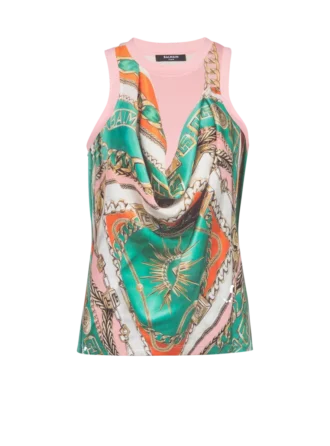 Canotta con stampa Balmain Foulard in stile trompe-l’œil