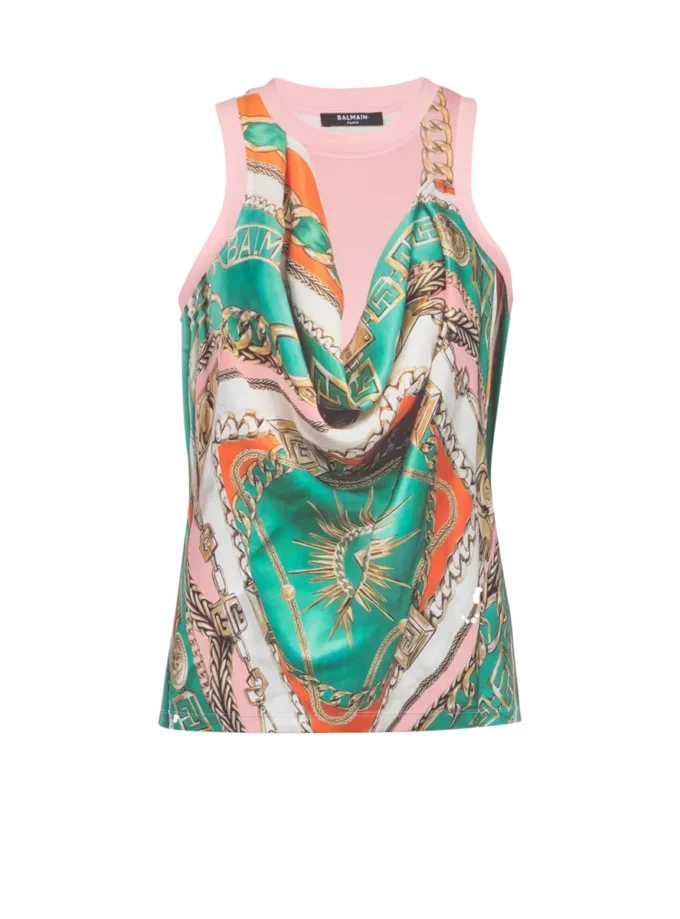 Canotta con stampa Balmain Foulard in stile trompe-l’œil Canotta con stampa Balmain Foulard in stile trompe-l’œil