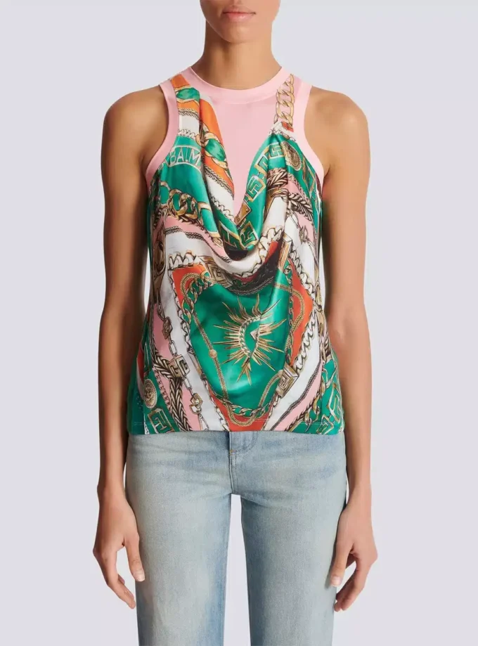 Canotta con stampa Balmain Foulard in stile trompe-l’œil Canotta con stampa Balmain Foulard in stile trompe-l’œil