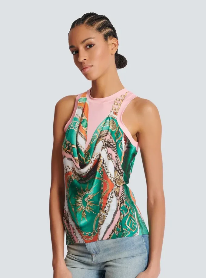 Canotta con stampa Balmain Foulard in stile trompe-l’œil Canotta con stampa Balmain Foulard in stile trompe-l’œil