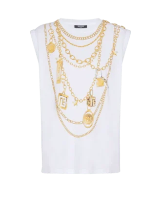 Canotta con stampa Collier in stile trompe-l’œil