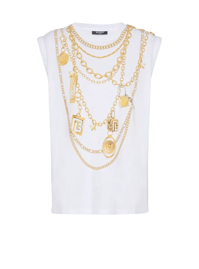 Canotta con stampa Collier in stile trompe-l’œil Canotta con stampa Collier in stile trompe-l’œil