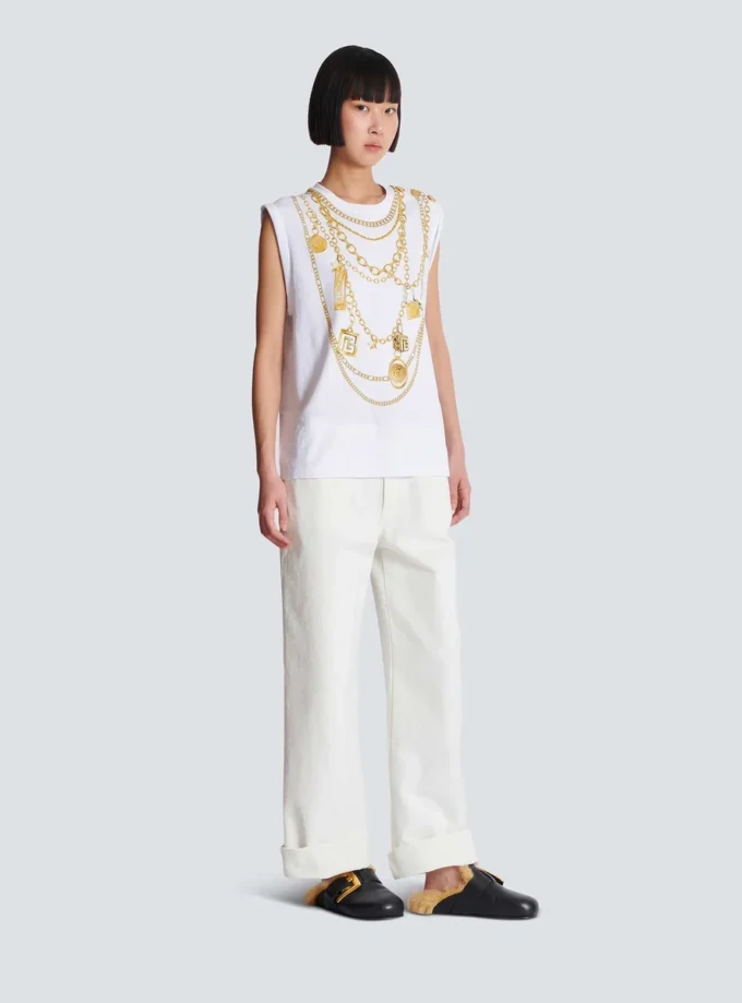 Canotta con stampa Collier in stile trompe-l’œil Canotta con stampa Collier in stile trompe-l’œil