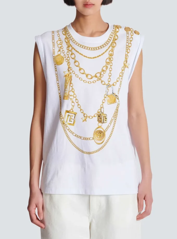 Canotta con stampa Collier in stile trompe-l’œil Canotta con stampa Collier in stile trompe-l’œil