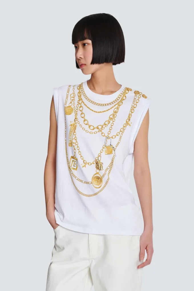 Canotta con stampa Collier in stile trompe-l’œil Canotta con stampa Collier in stile trompe-l’œil