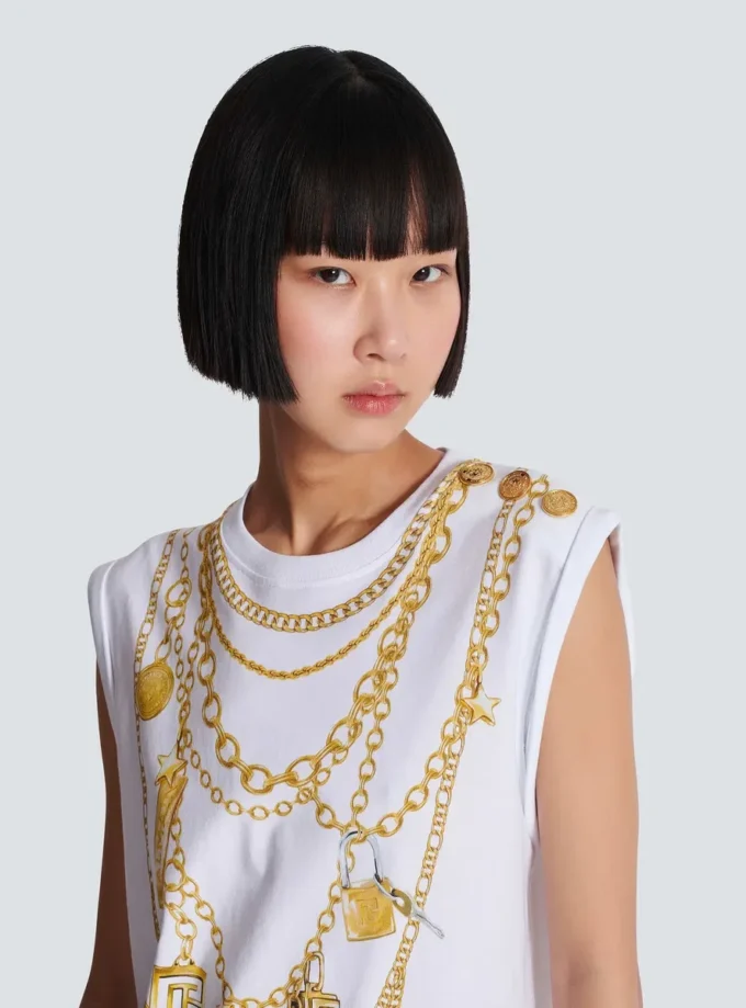 Canotta con stampa Collier in stile trompe-l’œil Canotta con stampa Collier in stile trompe-l’œil