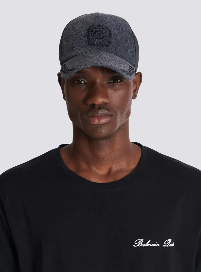 Cappellino in denim con ricamo Balmain Écusson Cappellino in denim con ricamo Balmain Écusson