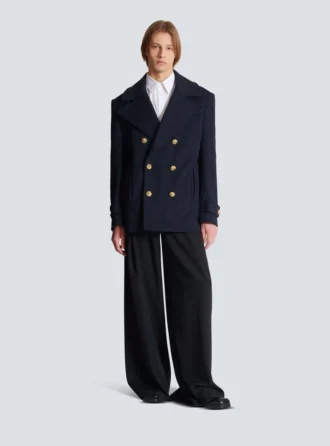Cappotto corto in lana a righe