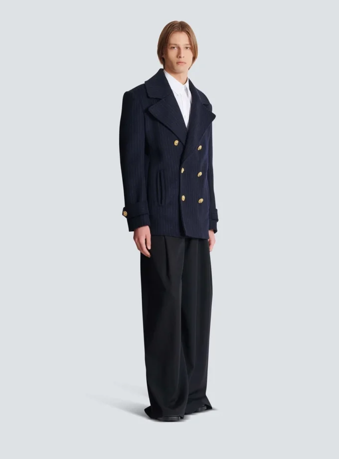 Cappotto corto in lana a righe