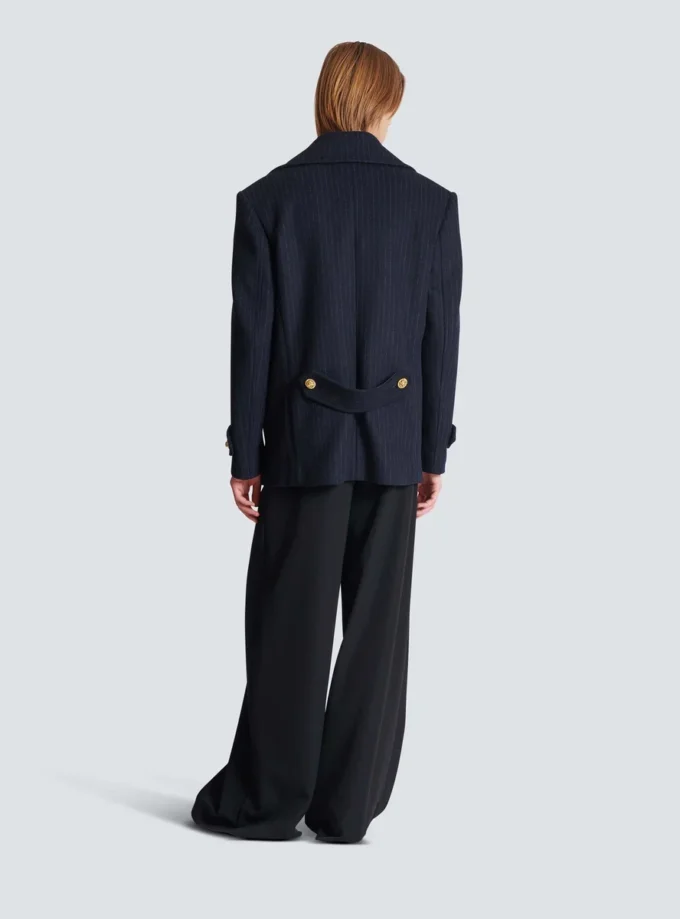 Cappotto corto in lana a righe